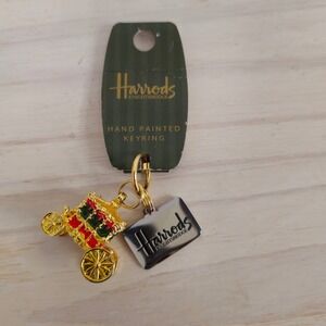 Harrods Knightsbridge Hand Painted Stage Coach Keychain Union Jack Charm